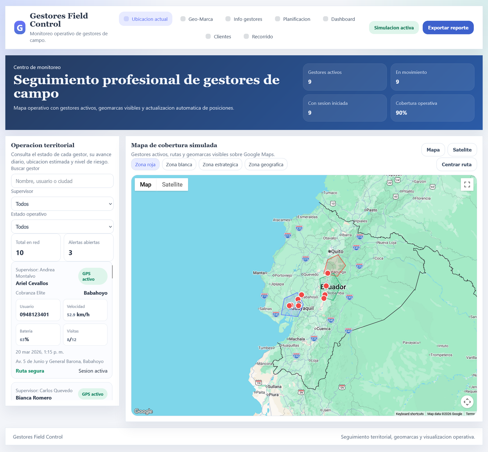 Demo de gestores de campo con mapas